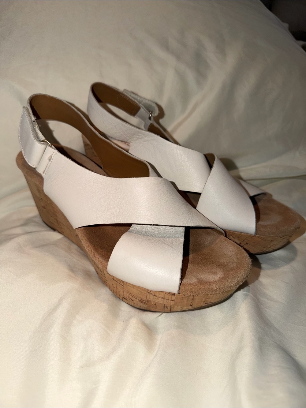 Clarks Annadel Eirwyn White Leather Slingback Cork Wedge Sandals